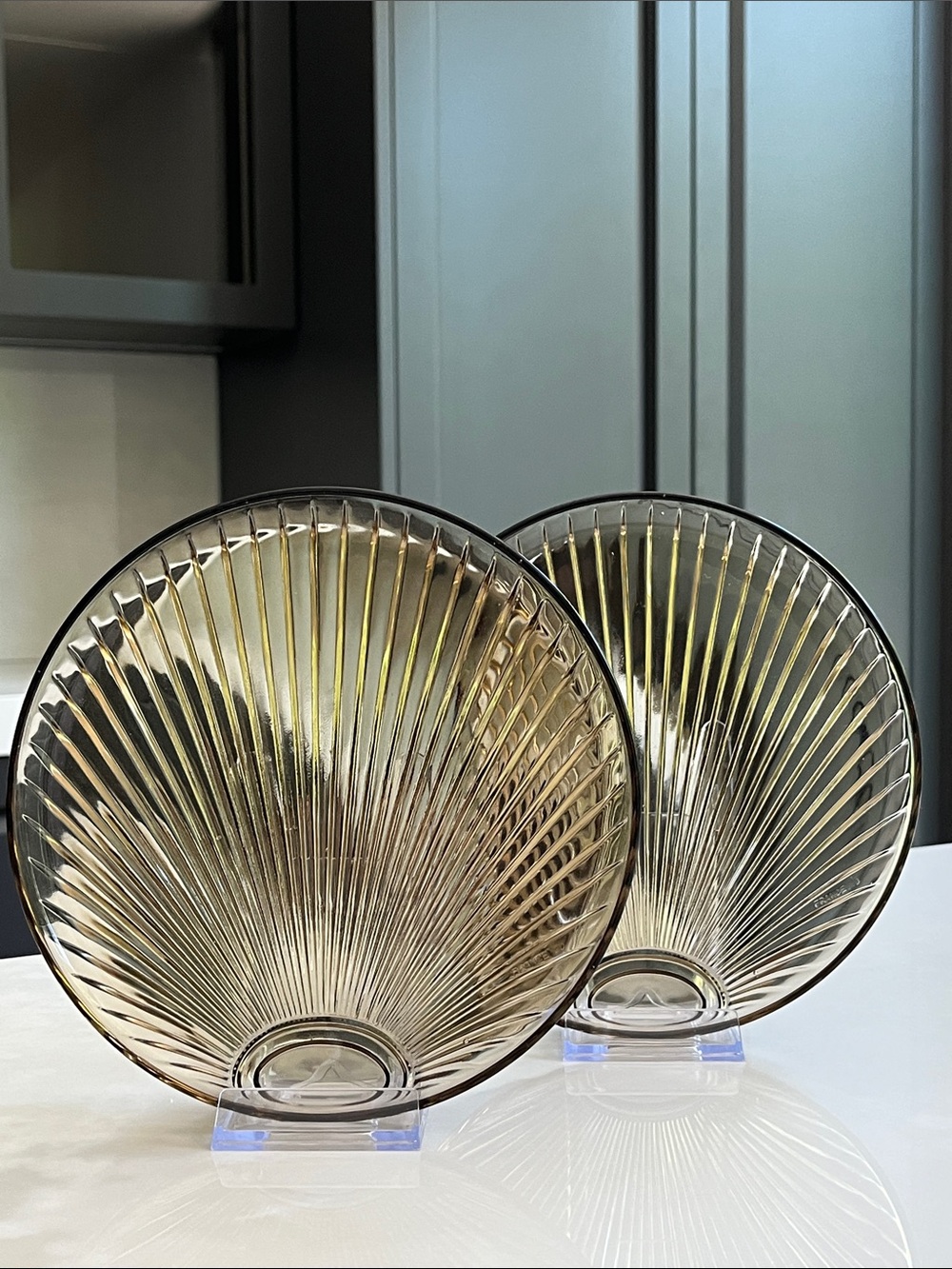 Arcoroc France Smoked Glass Shell Plates 7.5” Set of Two.